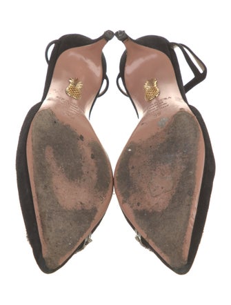 Aquazzura Suede Crystal Embellishments Slingback Pumps