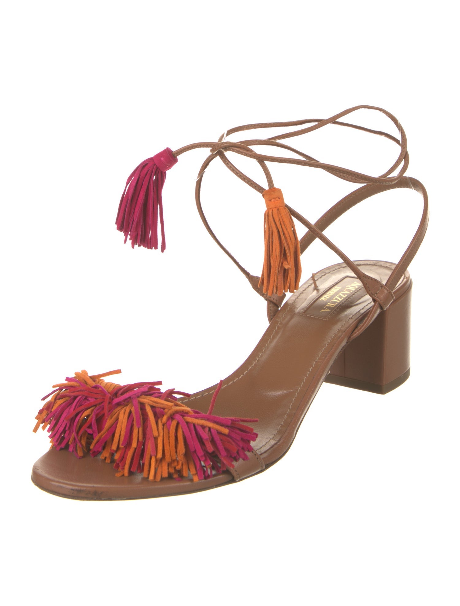 Aquazzura Leather Tassel Accents Sandals