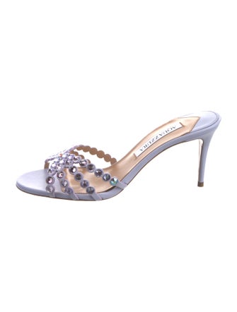 Aquazzura Leather Crystal Embellishments Slides
