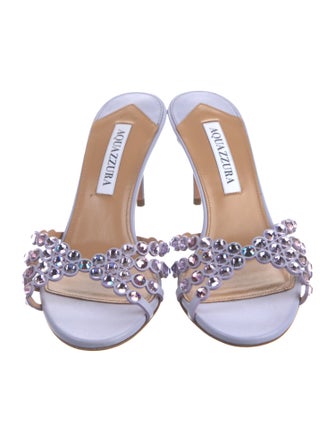 Aquazzura Leather Crystal Embellishments Slides