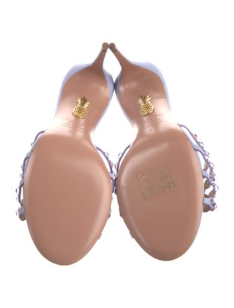 Aquazzura Leather Crystal Embellishments Slides