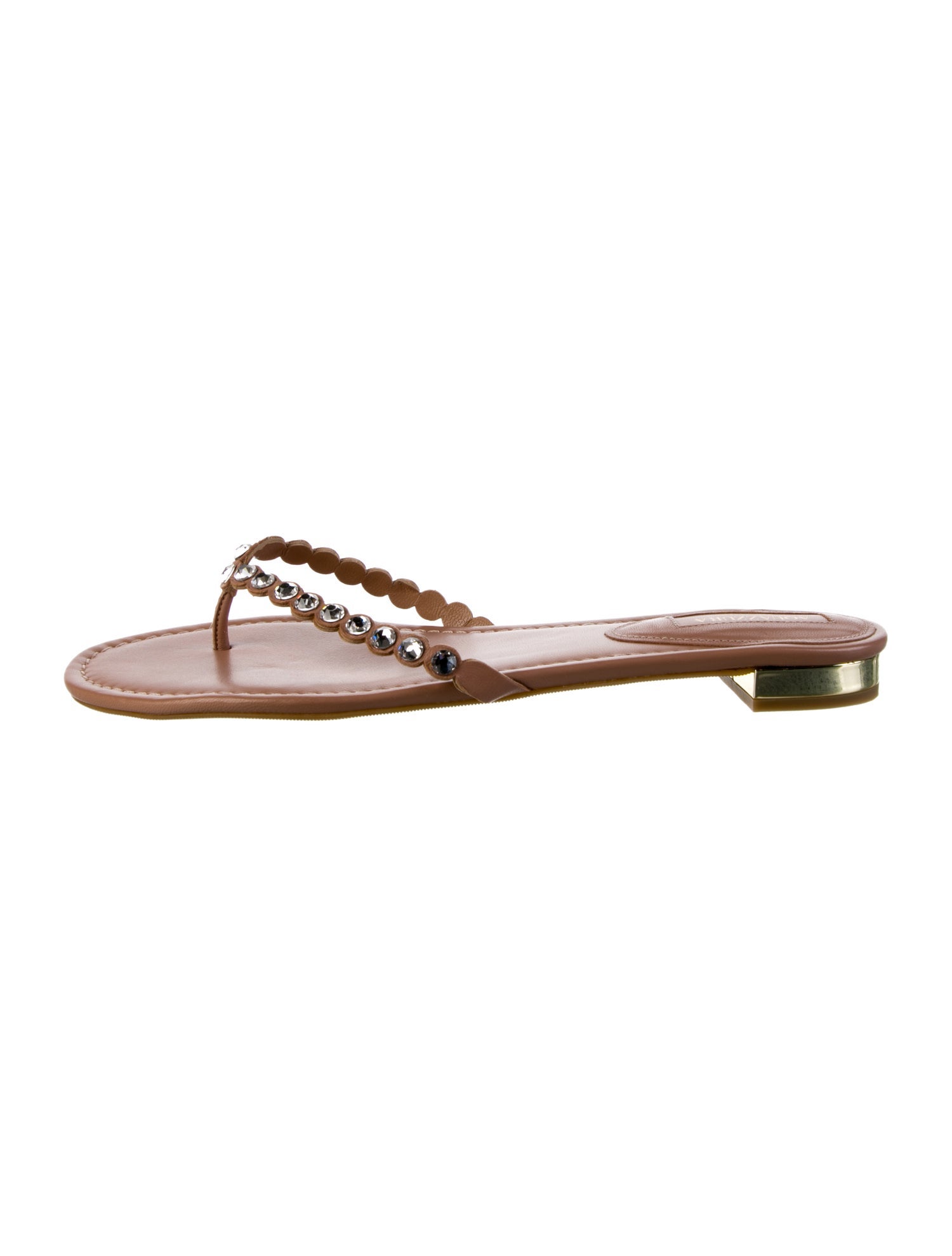 Aquazzura Leather Crystal Embellishments Slides