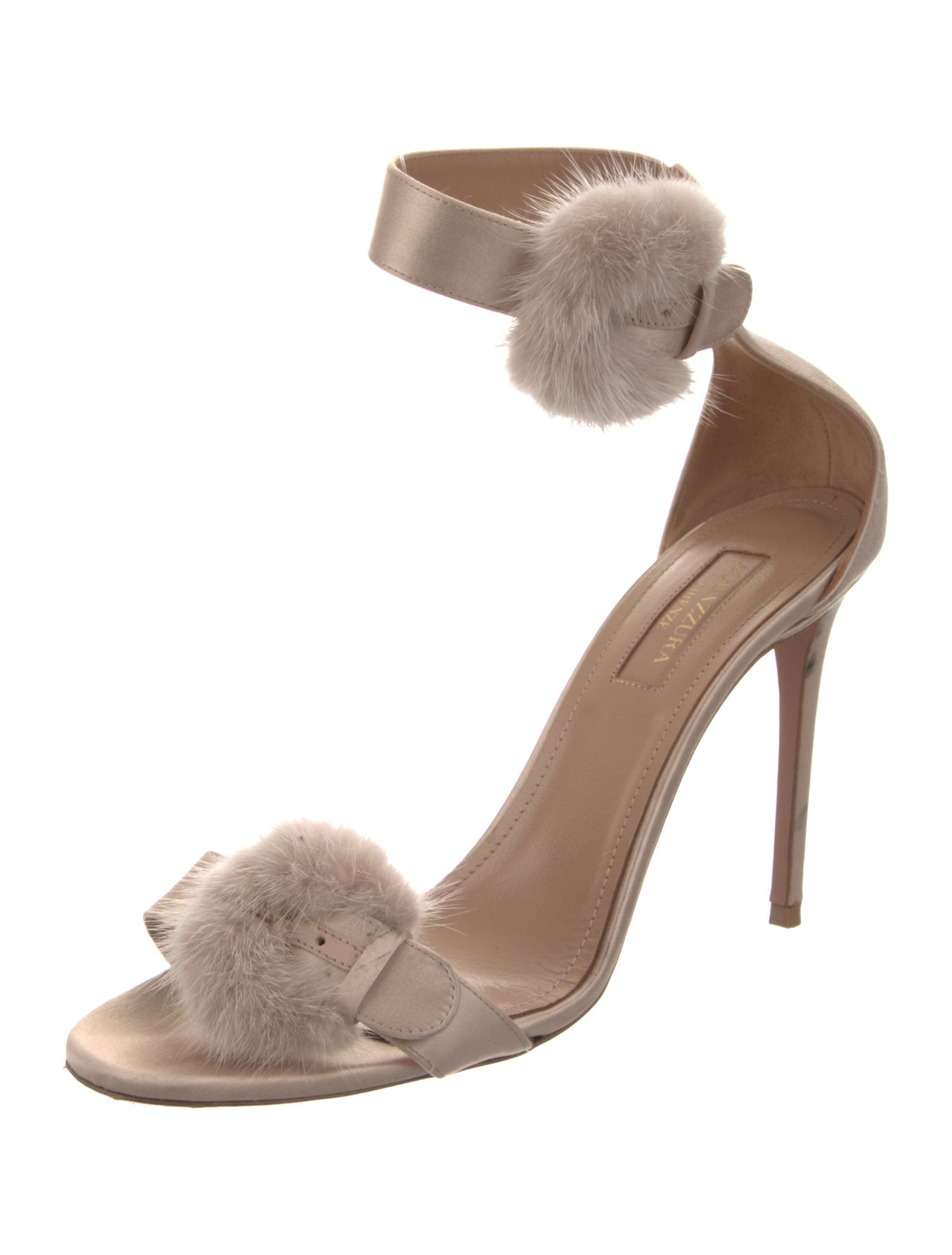 Aquazzura Satin Fur Trim Sandals