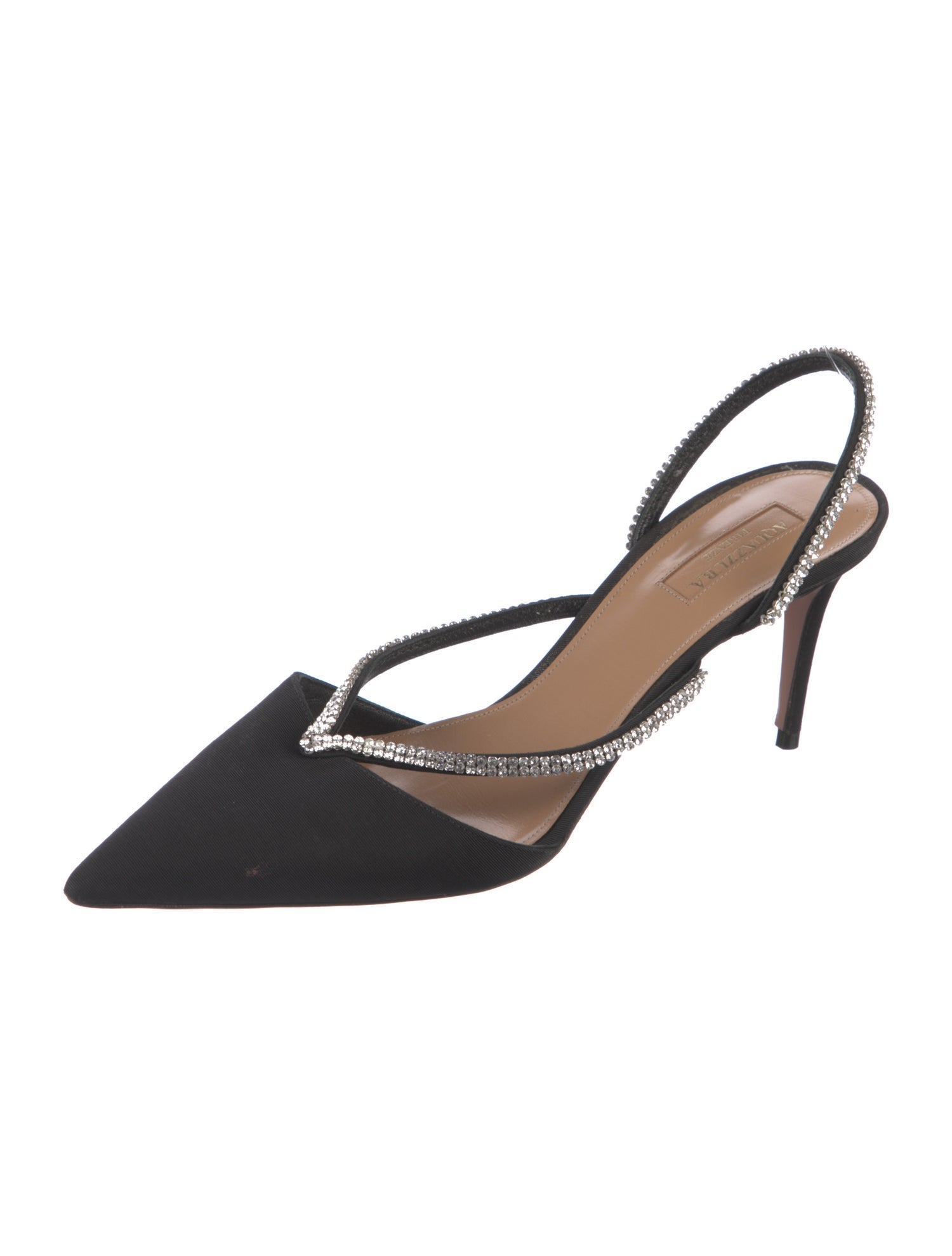 Aquazzura Satin Crystal Embellishments Slingback Pumps