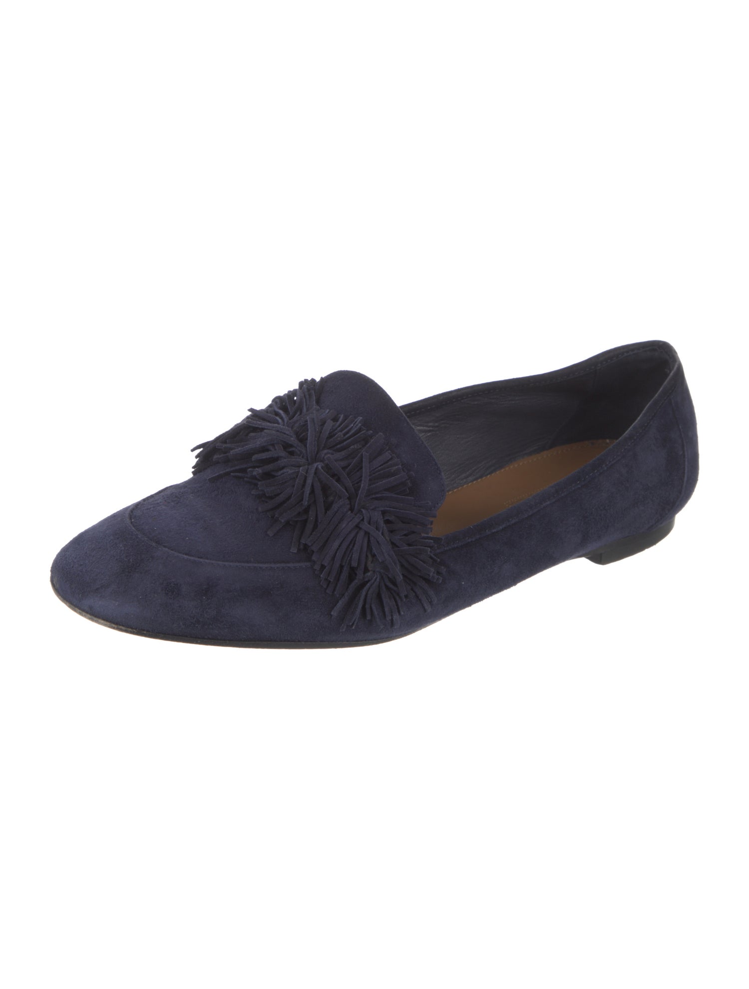 Aquazzura Suede Fringe Trim Accent Loafers