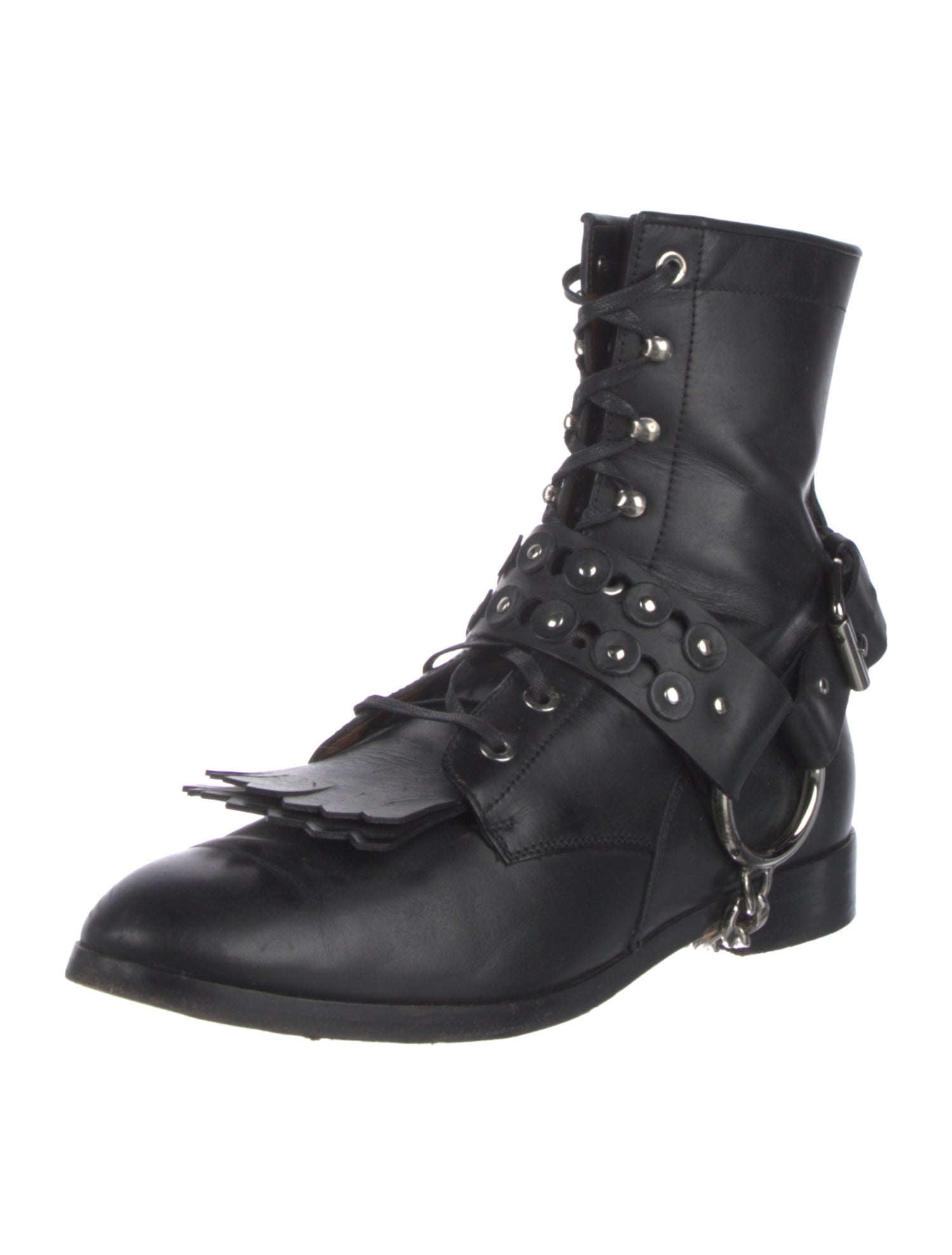 Aquazzura Leather Chain-Link Accents Combat Boots