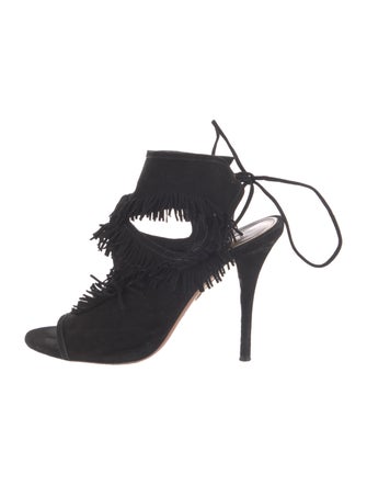 Aquazzura Suede Fringe Trim Accent Gladiator Sandals