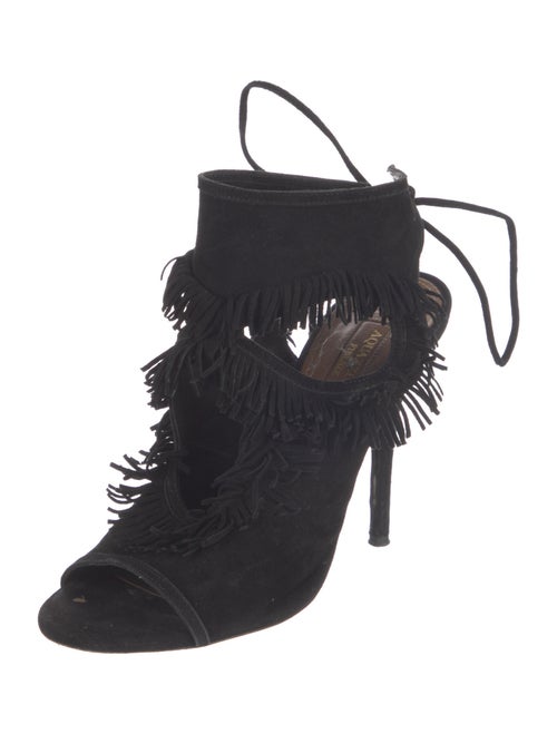Aquazzura Suede Fringe Trim Accent Gladiator Sandals