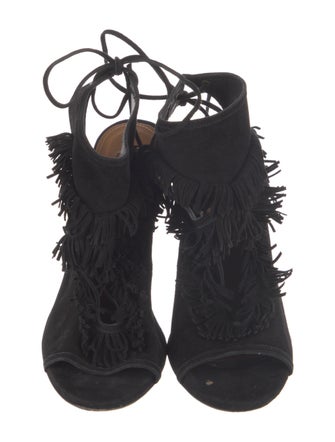 Aquazzura Suede Fringe Trim Accent Gladiator Sandals