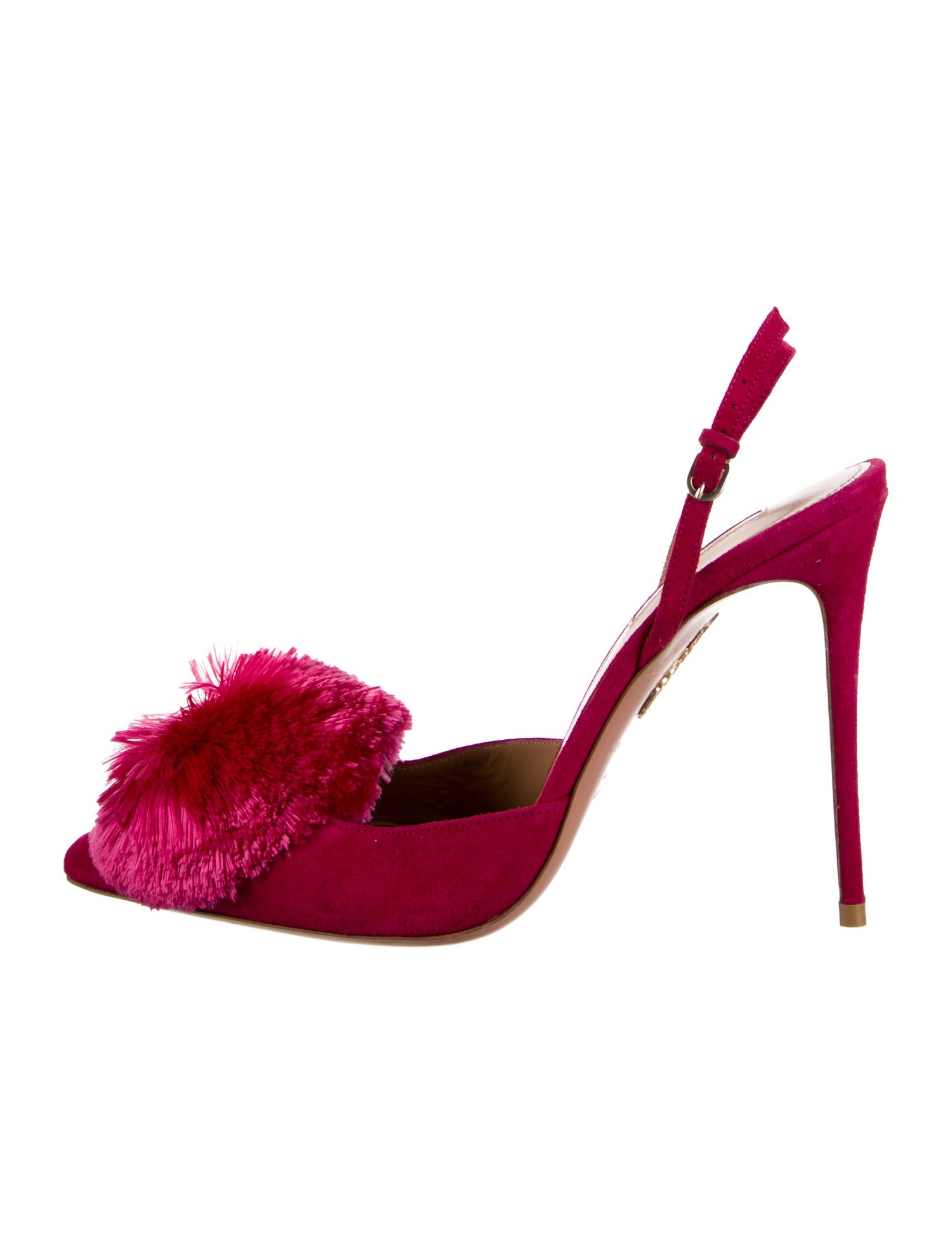 Aquazzura Suede Pom-Pom Embellishments Slingback Pumps