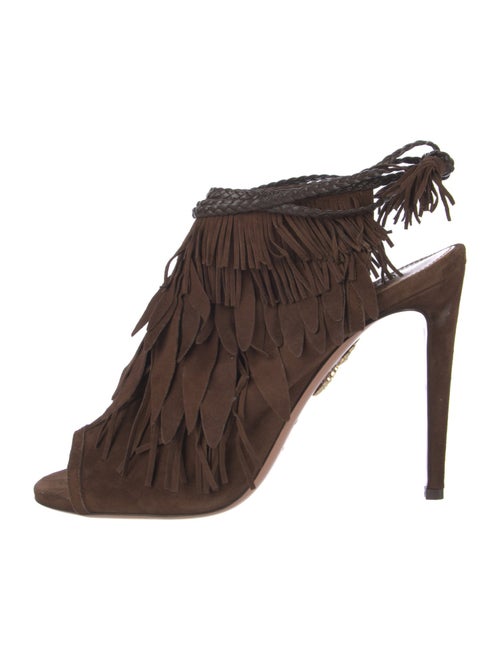 Aquazzura Suede Tassel Accents Slingback Sandals