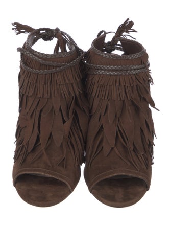 Aquazzura Suede Tassel Accents Slingback Sandals