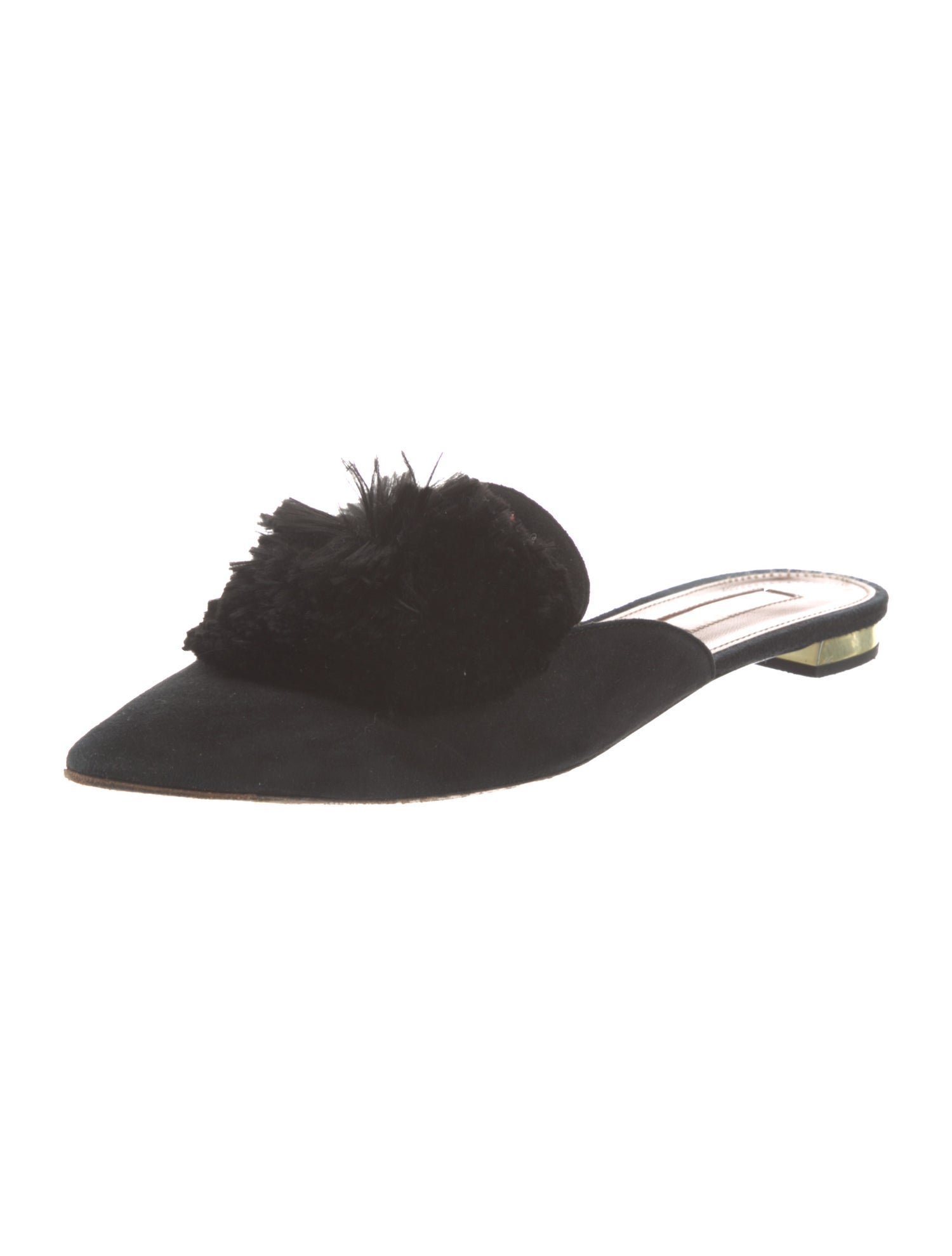Aquazzura Suede Pom-Pom Embellishments Mules