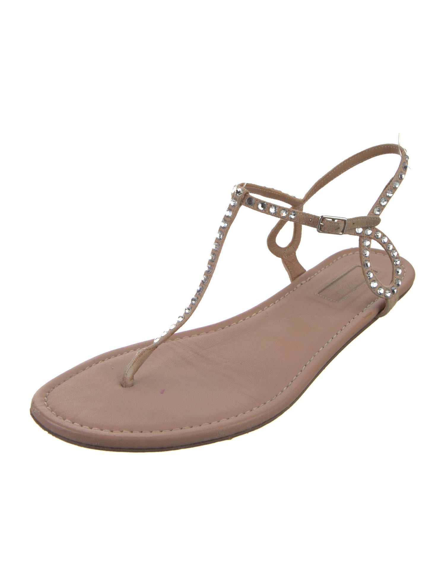 Aquazzura Leather Crystal Embellishments T-Strap Sandals