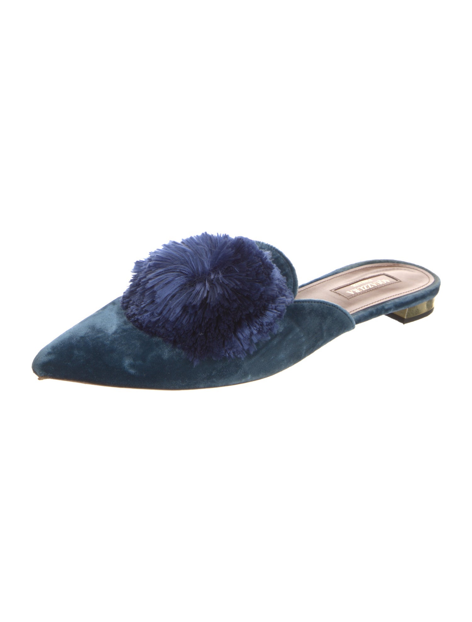 Aquazzura Velvet Pom-Pom Embellishments Mules