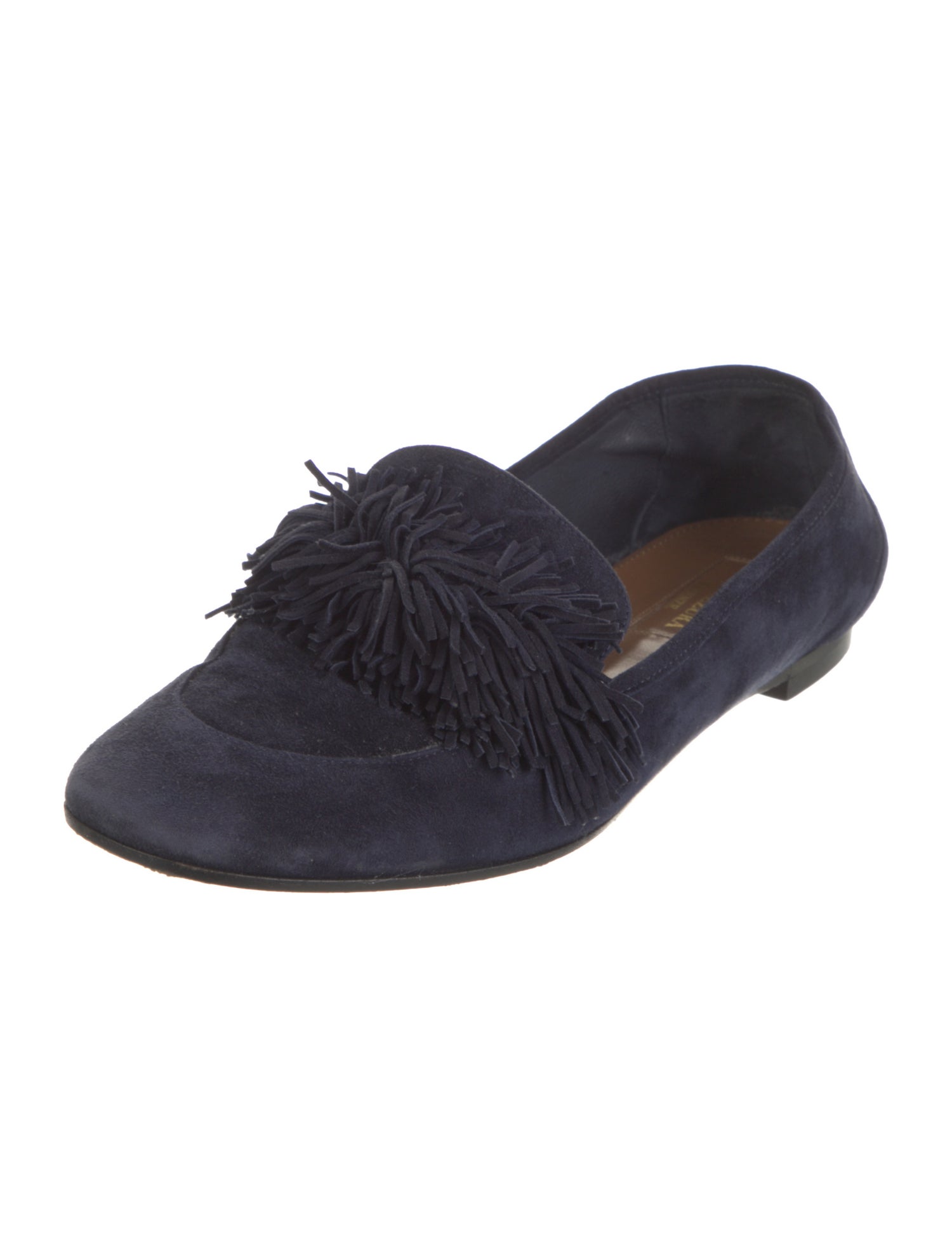 Aquazzura Suede Fringe Trim Accent Loafers