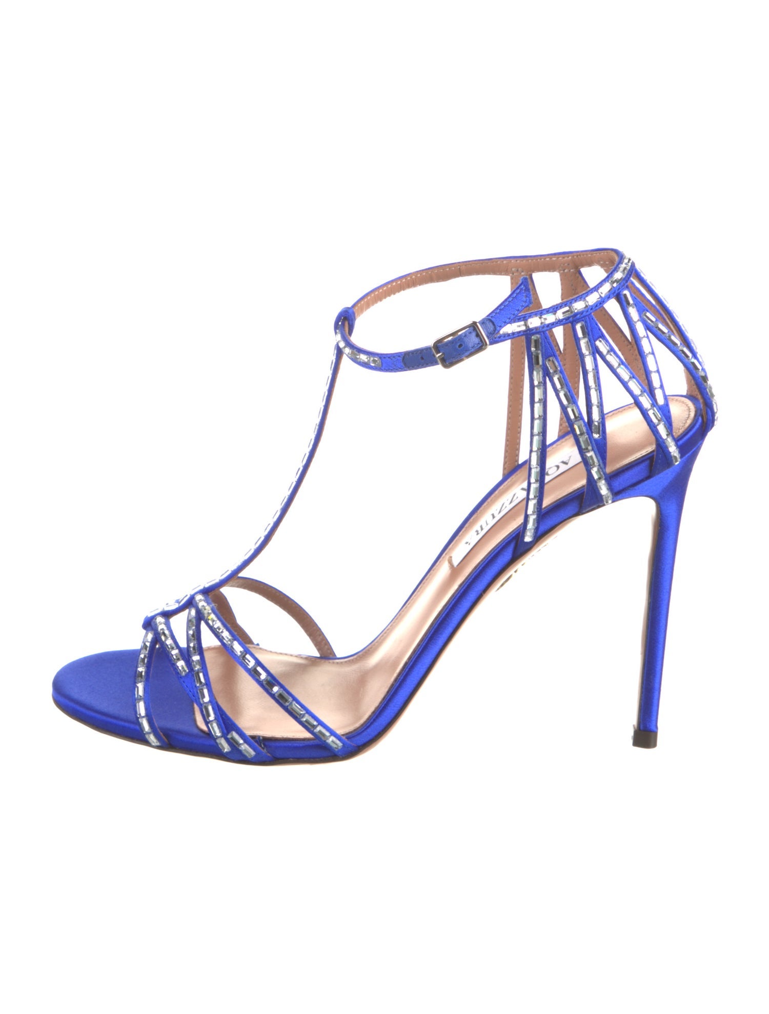 Aquazzura Satin Crystal Embellishments T-Strap Sandals