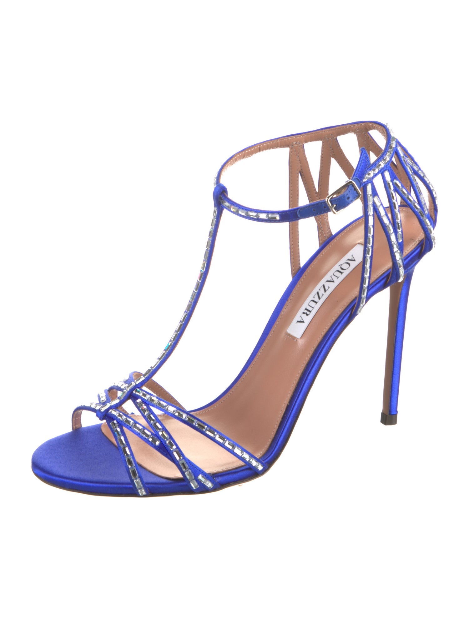 Aquazzura Satin Crystal Embellishments T-Strap Sandals