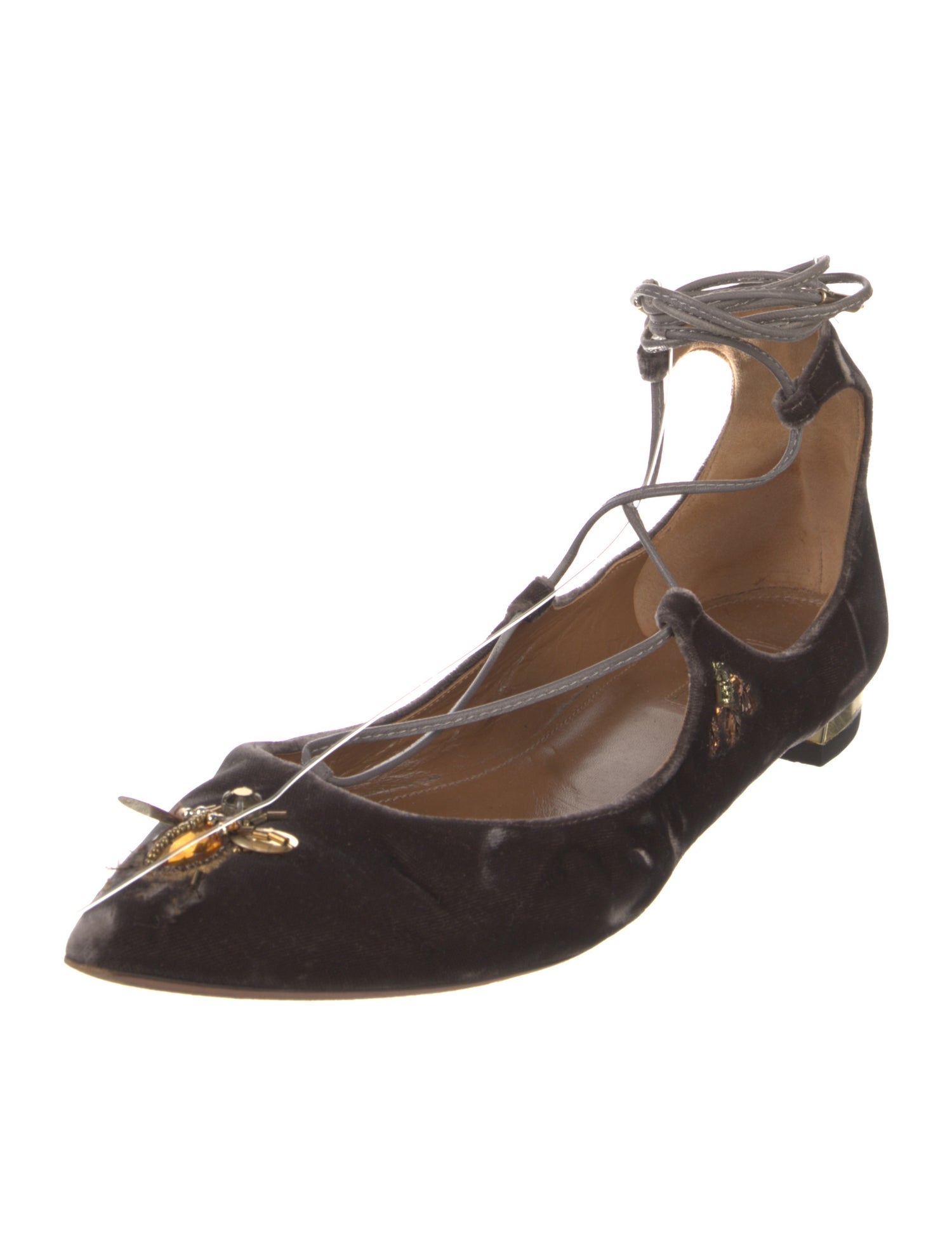Aquazzura Velvet Crystal Embellishments Ballet Flats