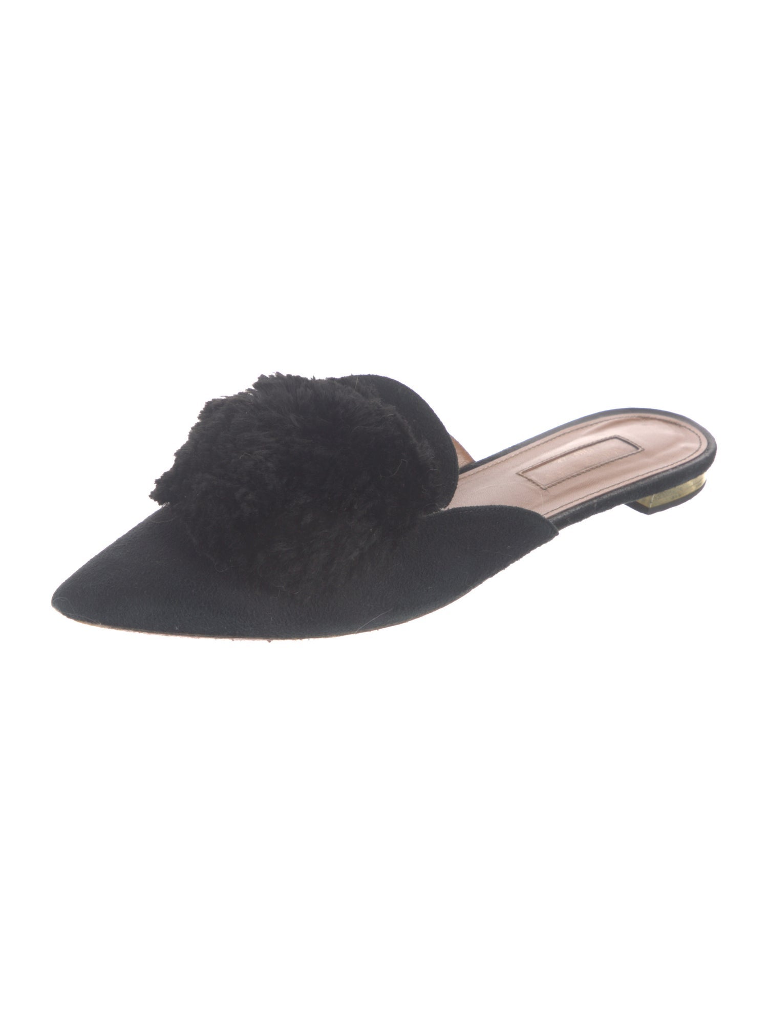 Aquazzura Suede Pom-Pom Embellishments Mules