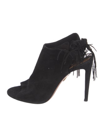 Aquazzura Suede Fringe Trim Accent Slingback Sandals