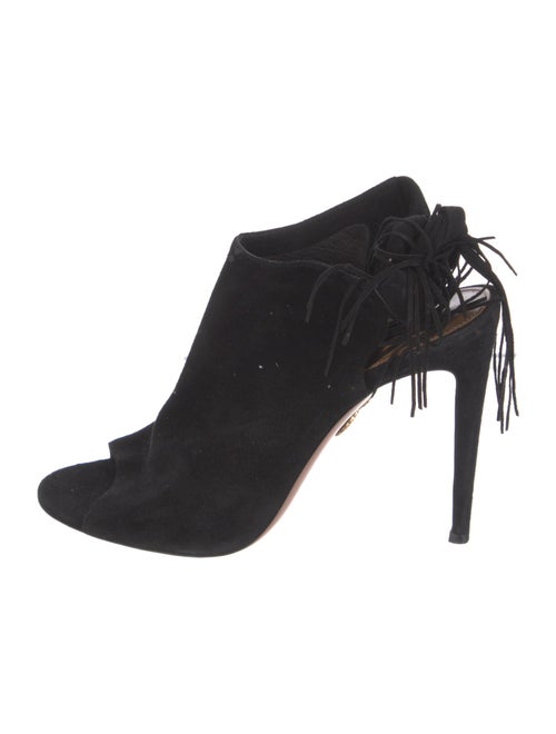 Aquazzura Suede Fringe Trim Accent Slingback Sandals