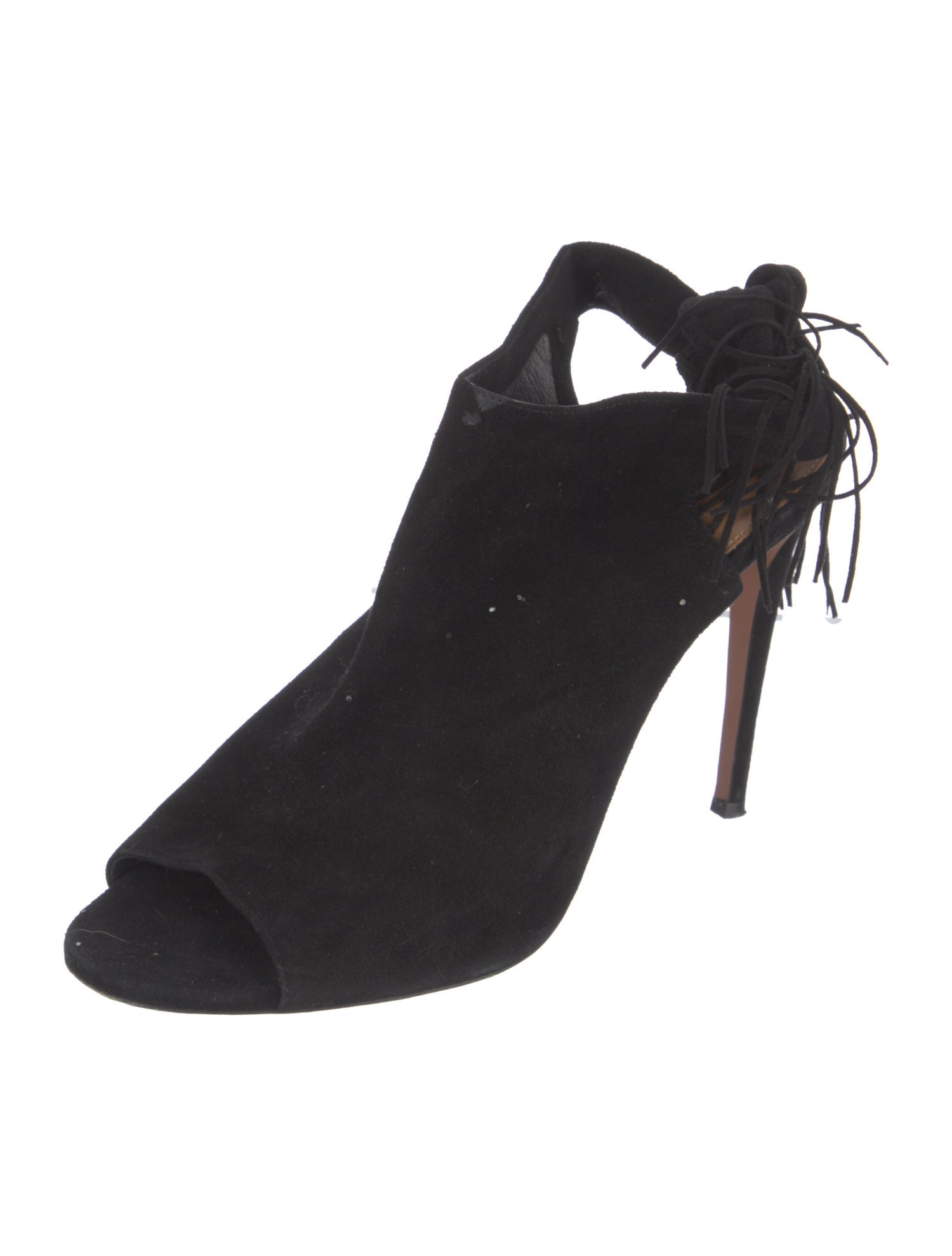 Aquazzura Suede Fringe Trim Accent Slingback Sandals