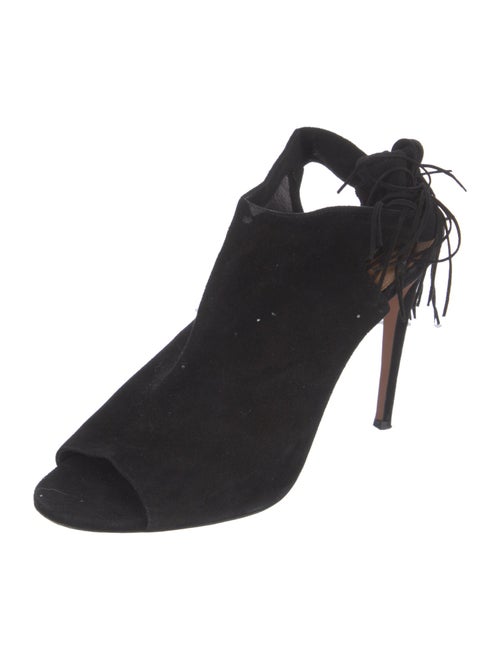 Aquazzura Suede Fringe Trim Accent Slingback Sandals