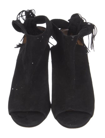 Aquazzura Suede Fringe Trim Accent Slingback Sandals