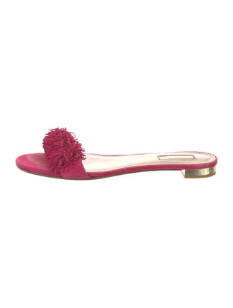 Aquazzura Suede Leather Trim Embellishment Slides