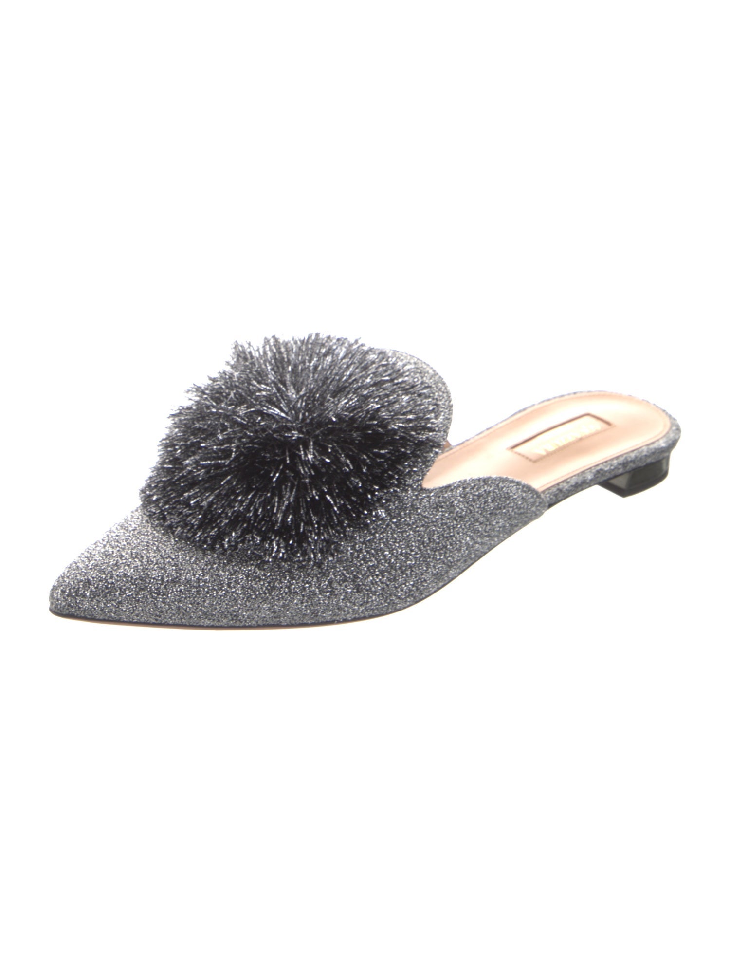 Aquazzura Glitter Pom-Pom Embellishments Mules
