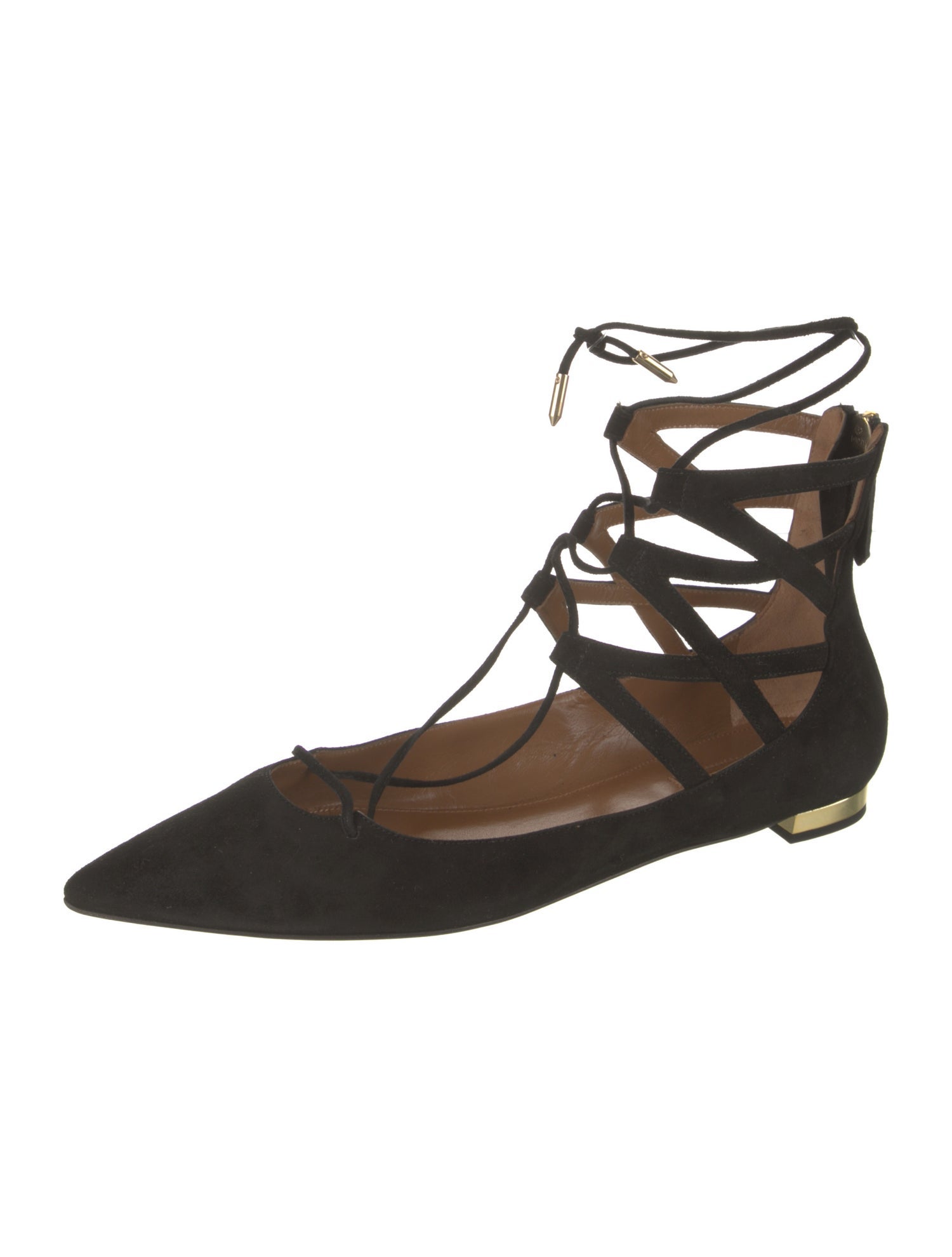 Aquazzura Suede Leather Trim Embellishment Ballet Flats