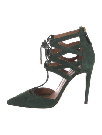 Aquazzura Suede Cutout Accent T-Strap Pumps