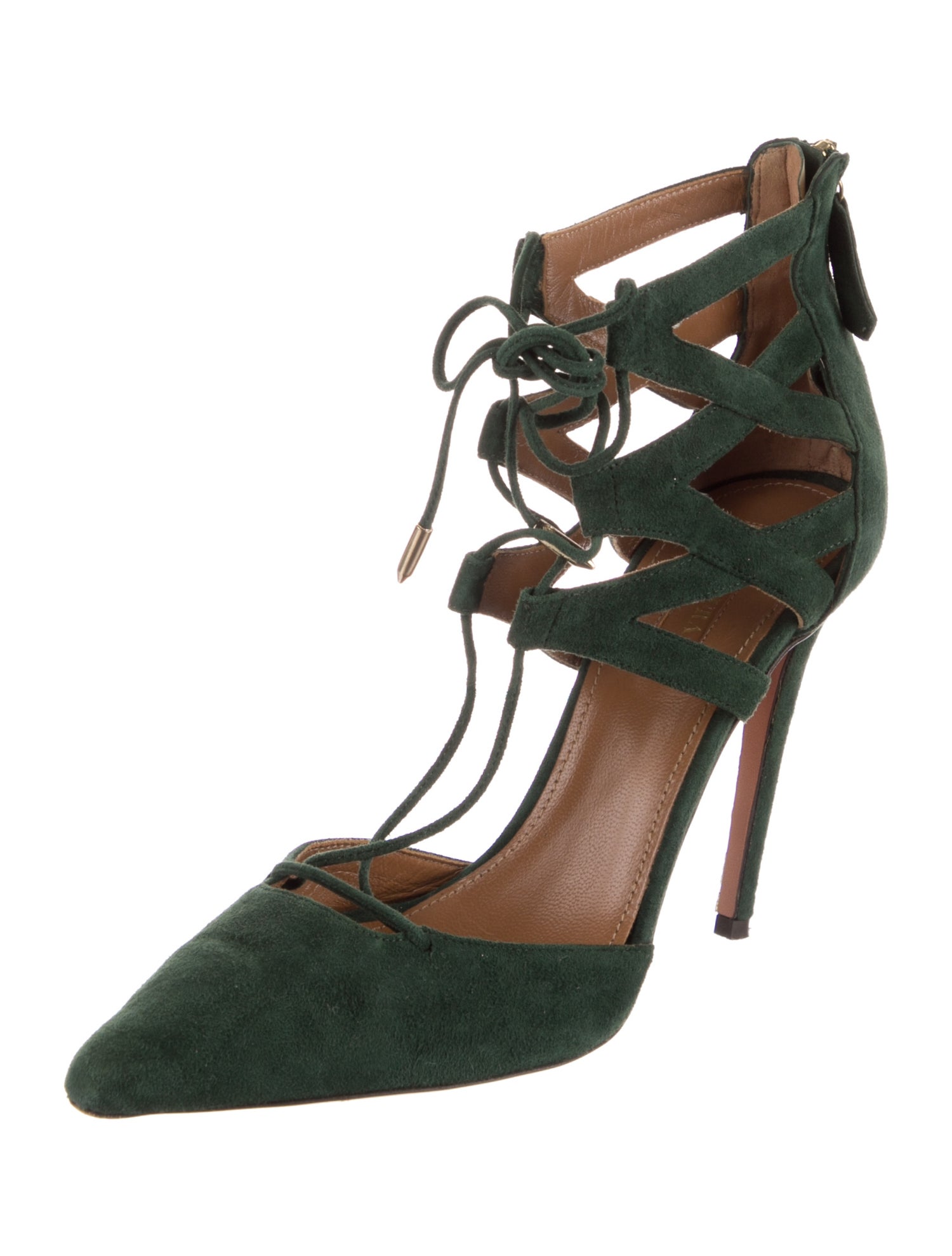 Aquazzura Suede Cutout Accent T-Strap Pumps