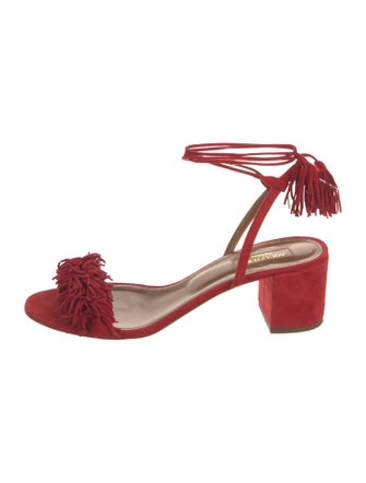 Aquazzura Suede Fringe Trim Accent Sandals