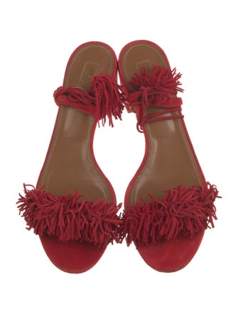 Aquazzura Suede Fringe Trim Accent Sandals