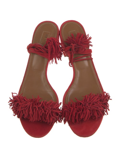 Aquazzura Suede Fringe Trim Accent Sandals