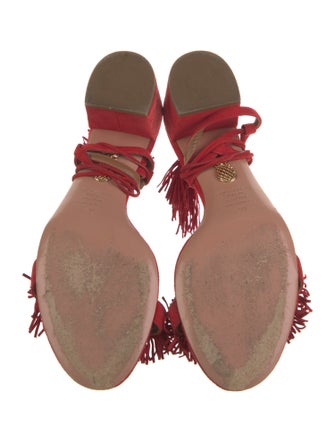 Aquazzura Suede Fringe Trim Accent Sandals