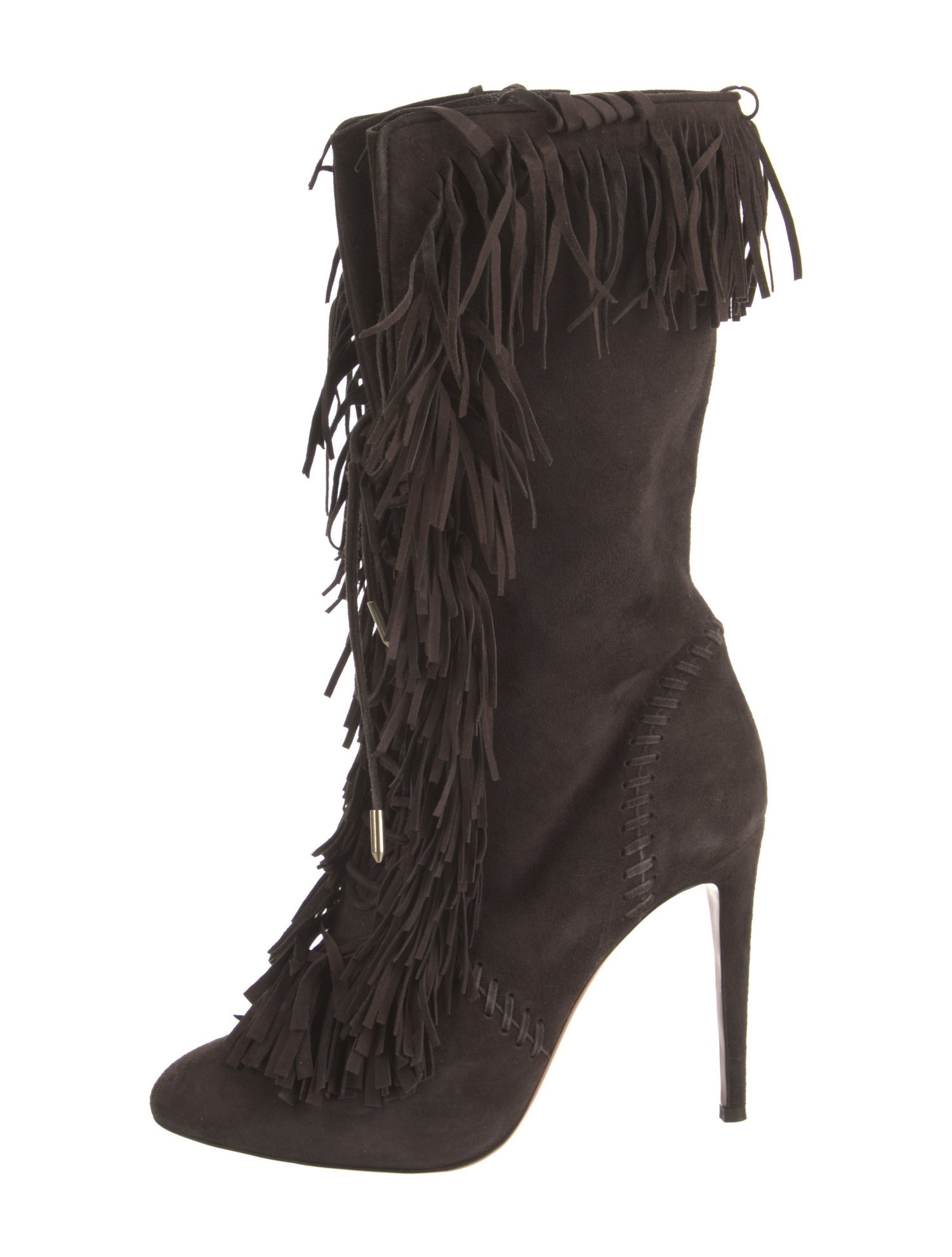 Aquazzura Suede Fringe Trim Accent Lace-Up Boots