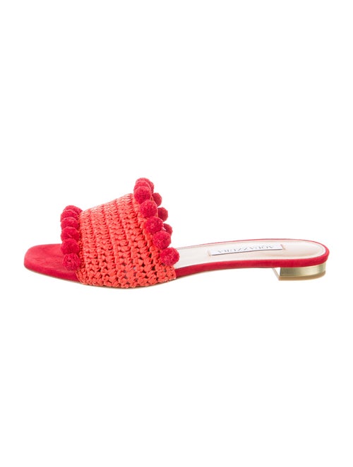 Aquazzura Raffia Pom-Pom Embellishments Slides