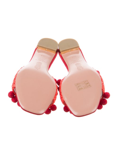 Aquazzura Raffia Pom-Pom Embellishments Slides
