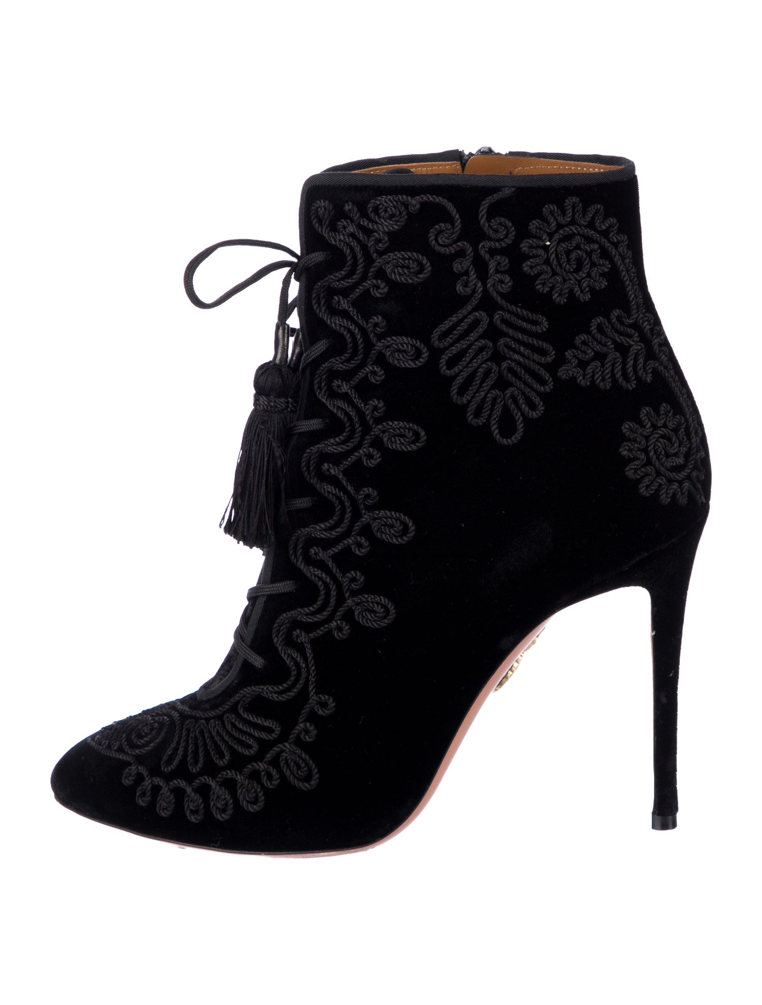Aquazzura Velvet Tassel Accents Lace-Up Boots