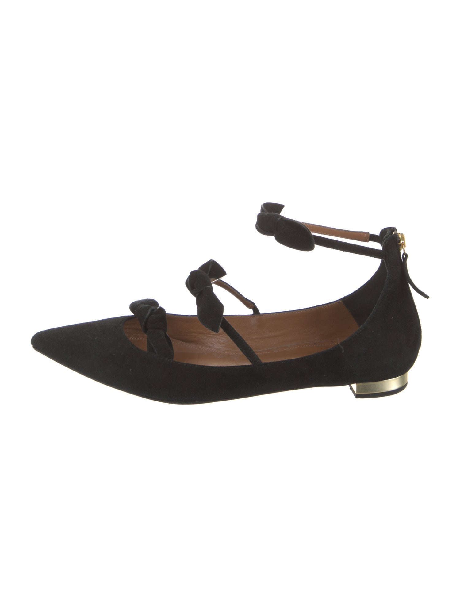 Aquazzura Suede Bow Accents Mary Jane Flats