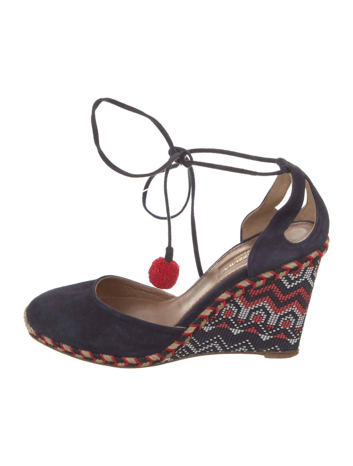 Aquazzura Suede Pom-Pom Embellishments Espadrilles