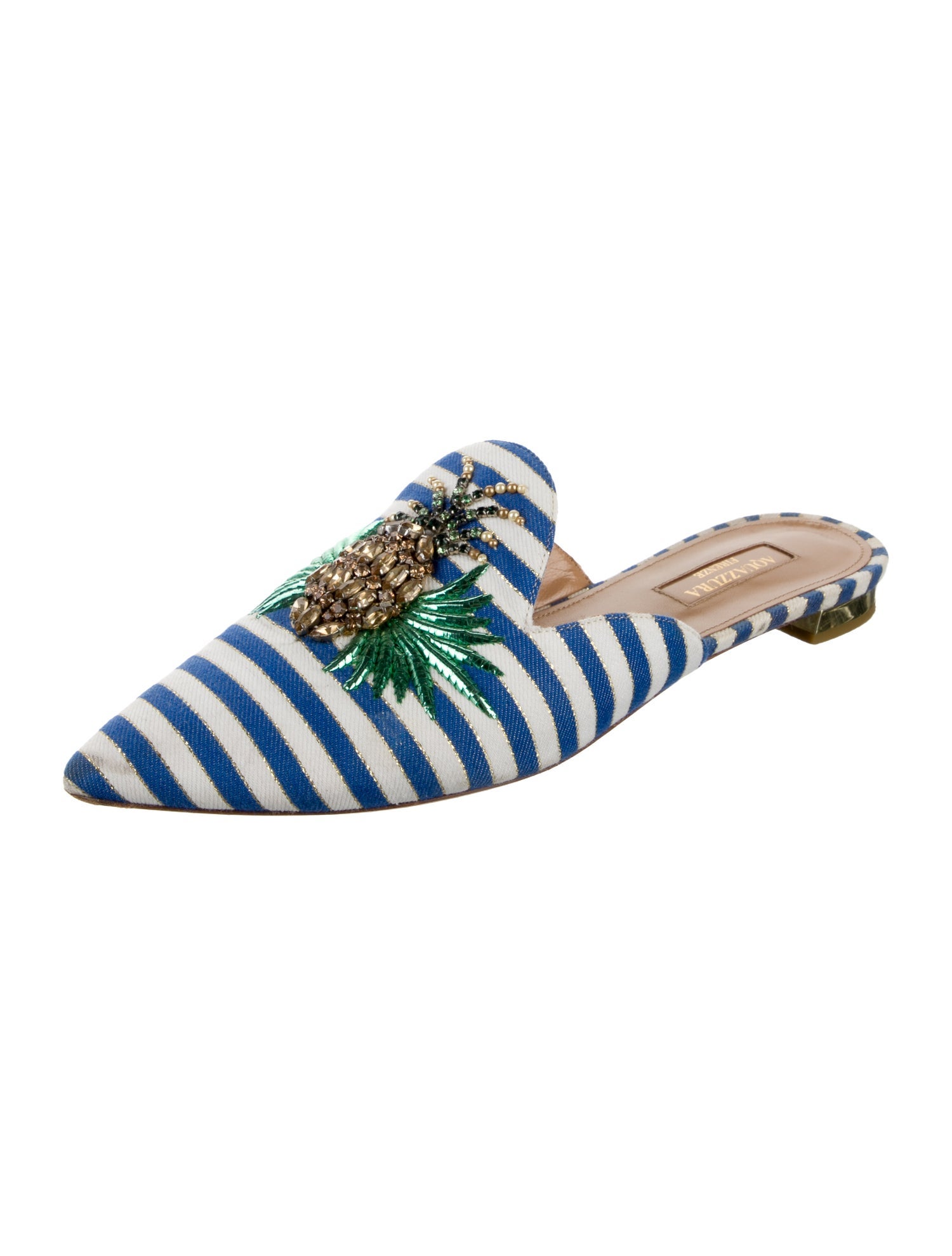 Aquazzura Striped Crystal Embellishments Mules