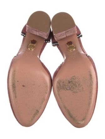 Aquazzura Faux Pearl Accents Velvet D'Orsay Pumps