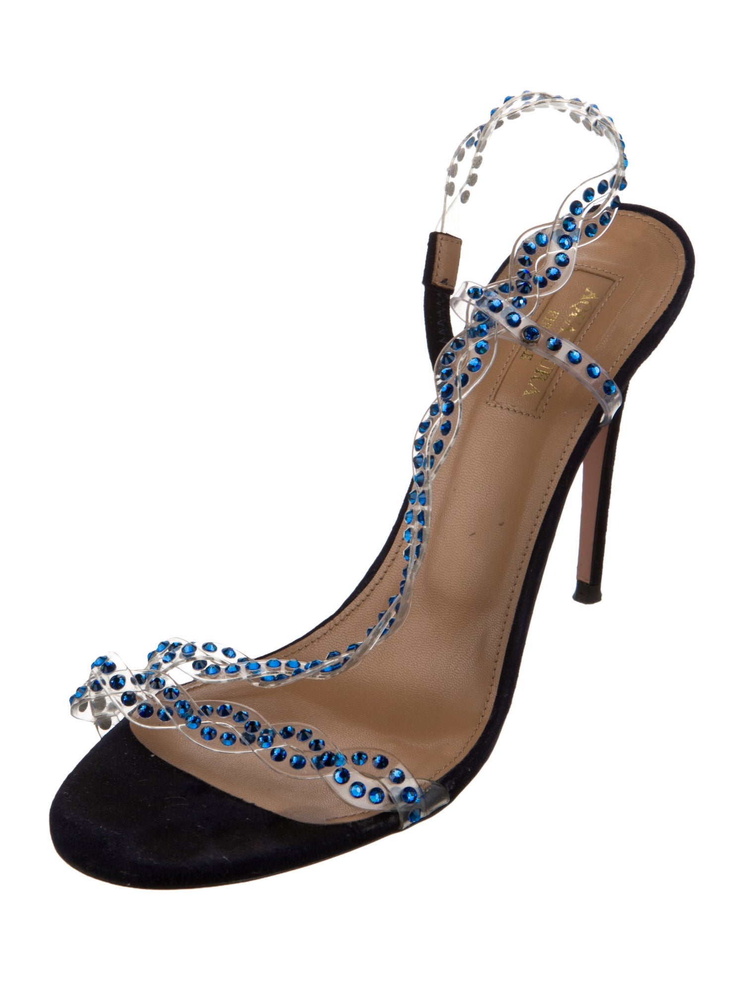 Aquazzura Suede Crystal Embellishments Slingback Sandals