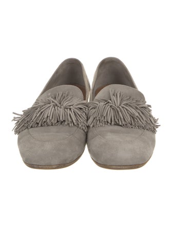 Aquazzura Suede Fringe Trim Accent Loafers