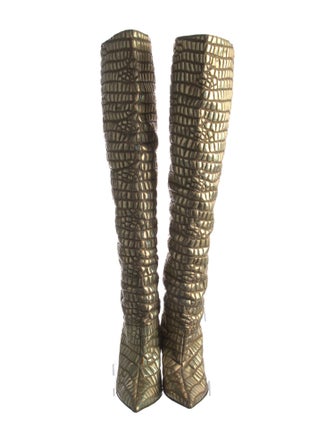Aquazzura Embossed Leather Printed Sock Boots