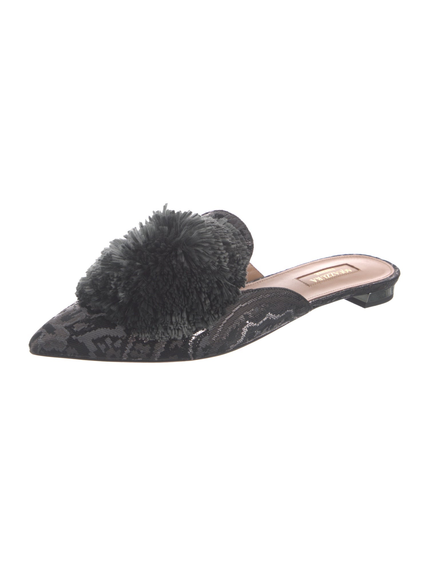 Aquazzura Satin Pom-Pom Embellishments Mules